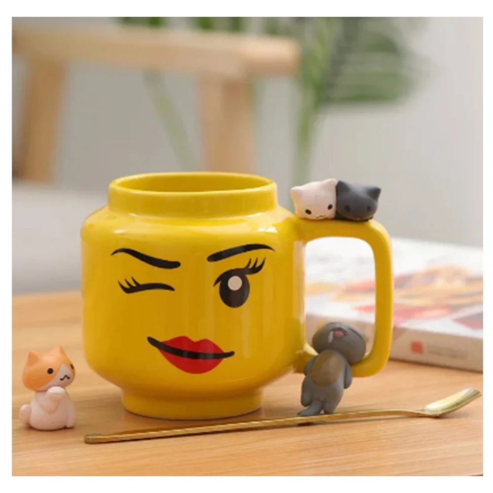 Taza de cerámica de dibujos animados de 250ML con figura de expresión de impacto bonita, patrón de cabeza, café, té de la leche, artículos para beber para pareja, amiga y familia