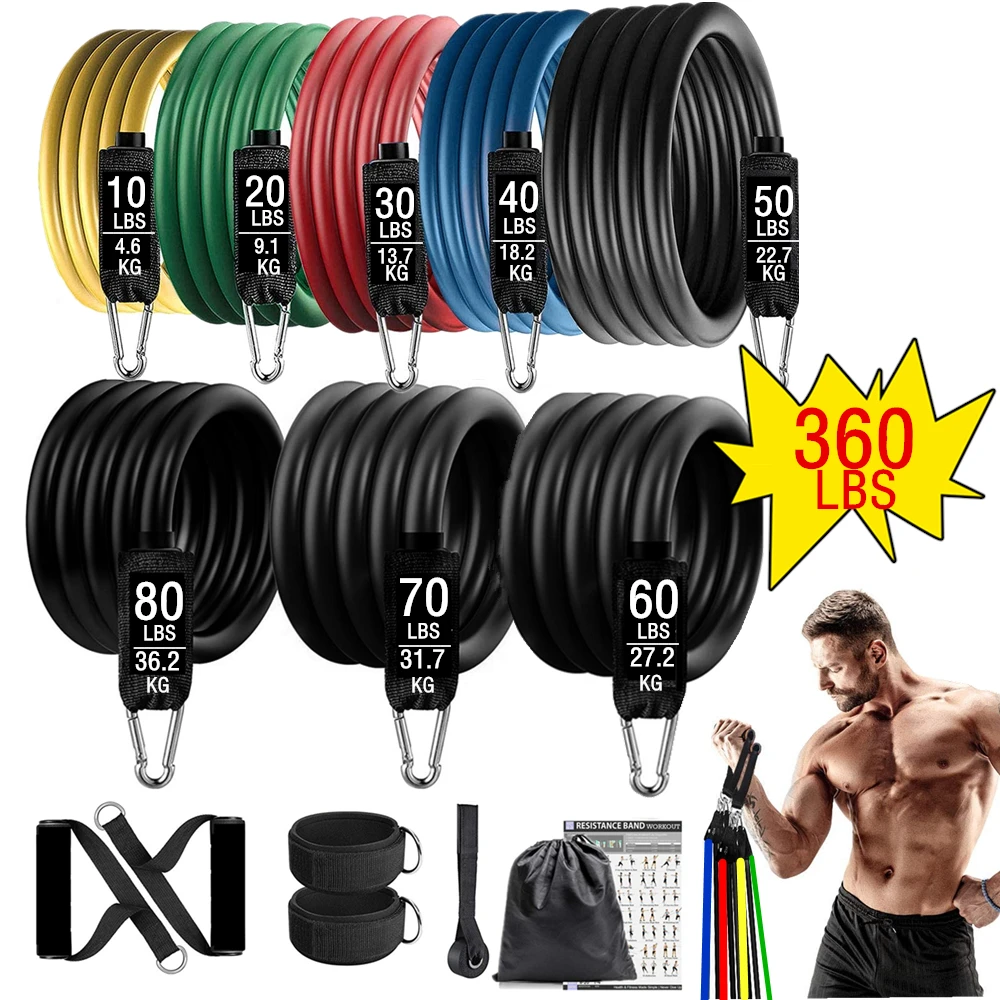 Juego de bandas de resistencia para ejercicios de Fitness, tubos elásticos, cuerda de tracción, equipo de entrenamiento para Yoga, gimnasio en casa, peso, 360 libras