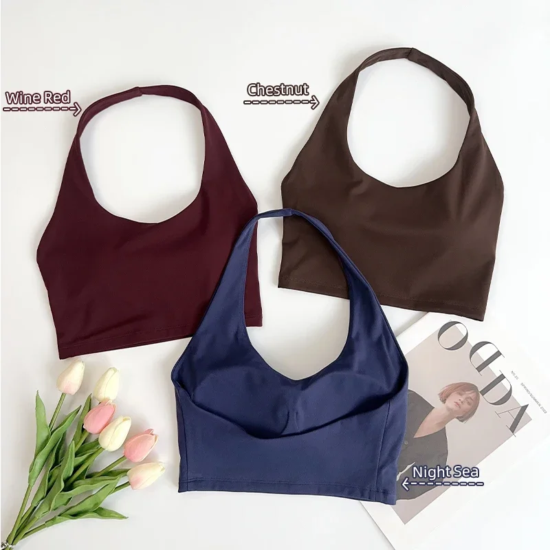 Sujetadores deportivos sexis para colgar en el cuello para mujer, a prueba de golpes, transpirables, cómodos, para ciclismo, correr, ocio al aire libre, chaleco de Yoga