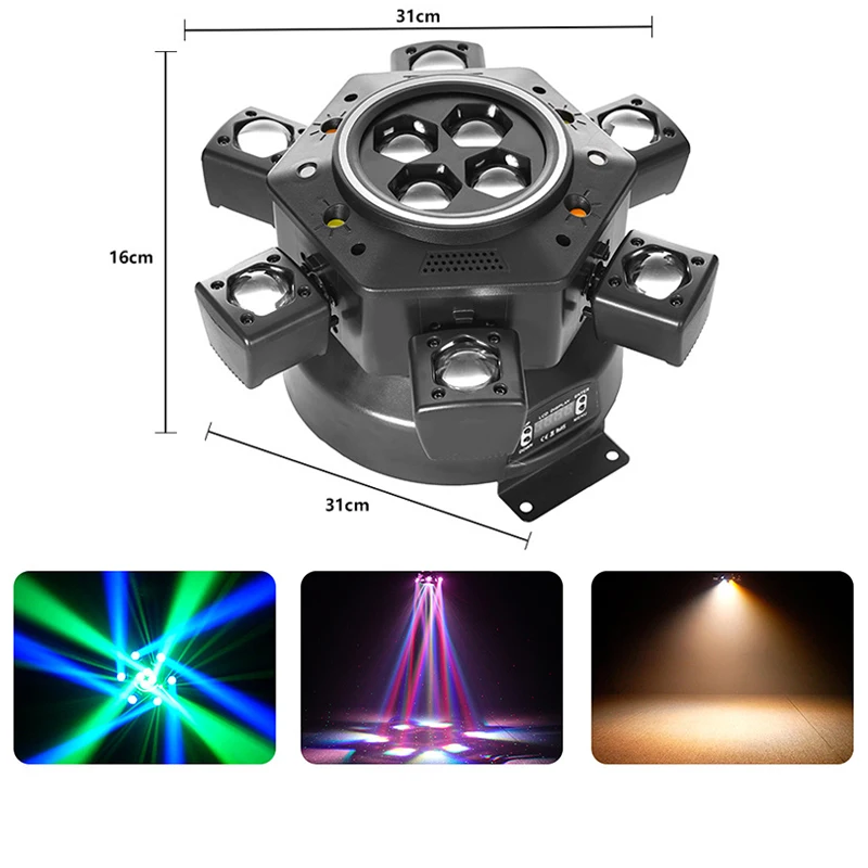 Luz Móvil de 6 Brazos y 150W con Efecto de Haz Láser y Estroboscópico, DMX, Rotación para Escenarios, DJ, Discotecas, Bares, Espectáculos, Luces LED de Haz de Color Completo
