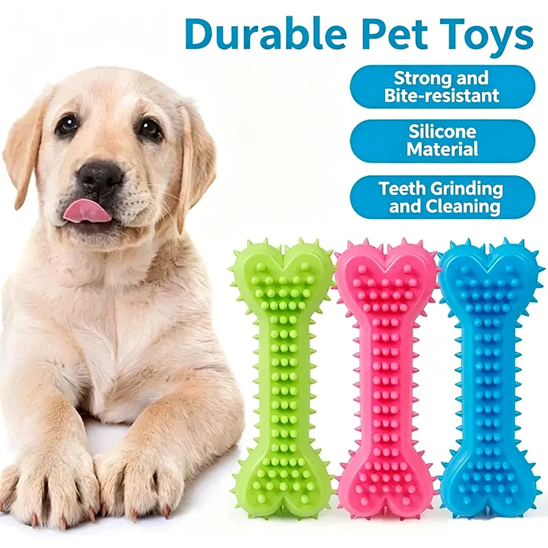 Juguete masticable de goma suave con forma de hueso para mascotas, resistente a mordidas, para limpieza de dientes molares, juguetes interactivos de entrenamiento para perros