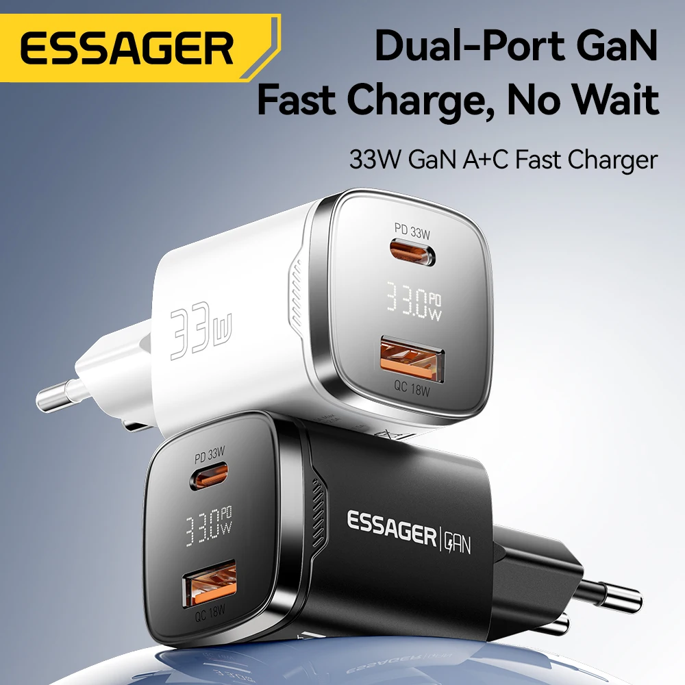 Cargador USB Tipo C GaN de 33W con Pantalla Digital y Carga Rápida PD para iPhone 17 16 15 14 Pro Max, iPad Mini, Xiaomi, Samsung S22