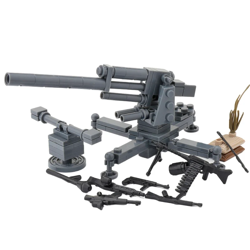 Bloques de construcción de armas militares de la Segunda Guerra Mundial, figura de soldado del ejército, piezas de cañón de pistola antitanque, bloques de modelismo MOC, juguetes para niños ﻿