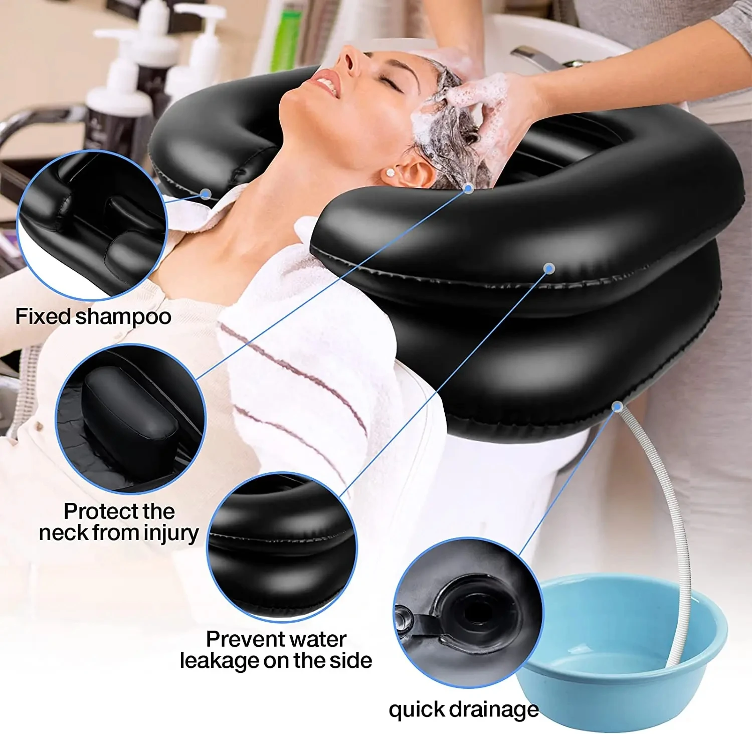 Tubo de drenaje de PVC inflable, lavabo portátil plegable para lavado de cabello, lavabo para pacientes embarazadas y adultos, tazón de champú adecuado para el hogar
