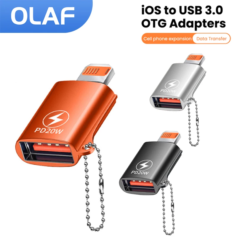 Adaptador USB 3.0 a Lightning OTG para iPhone, iPad, Tablet, Disco U, Conector Lightning Macho a USB Hembra, Convertidor con Carga Rápida PD de 20W