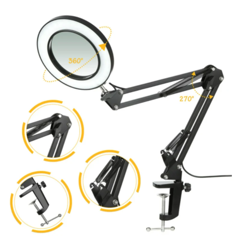 Lupa Iluminada con 72 LED 8X/10X, Nueva, con USB, 3 Colores de Luz LED, para Soldadura, Reparación, Lámpara de Mesa, Cuidado de la Piel y Belleza