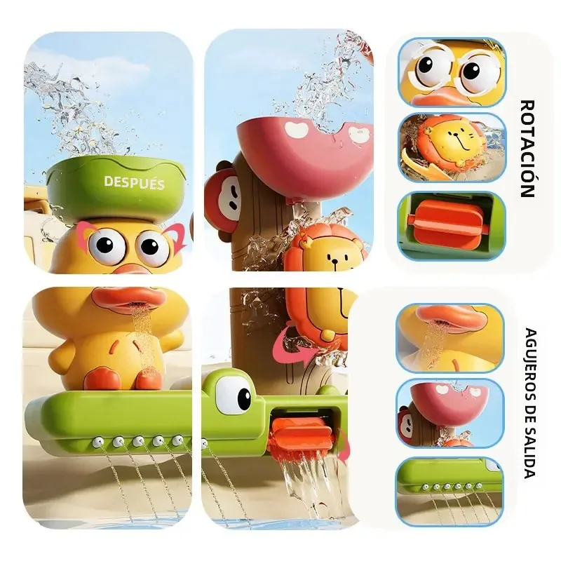 2025 Juguete de baño para bebé, juego de agua en forma de pato/flor, rueda de agua de León, diversión para niños en la bañera de ducha con ventosa, regalo para niños