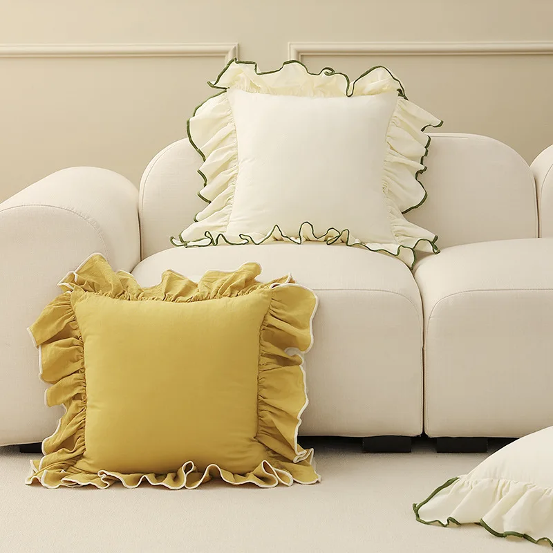 Funda de almohada de algodón con volantes para decoración del hogar, cubierta de cojín decorativa para sofá, color Beige, rosa, Princesa, 45x45cm