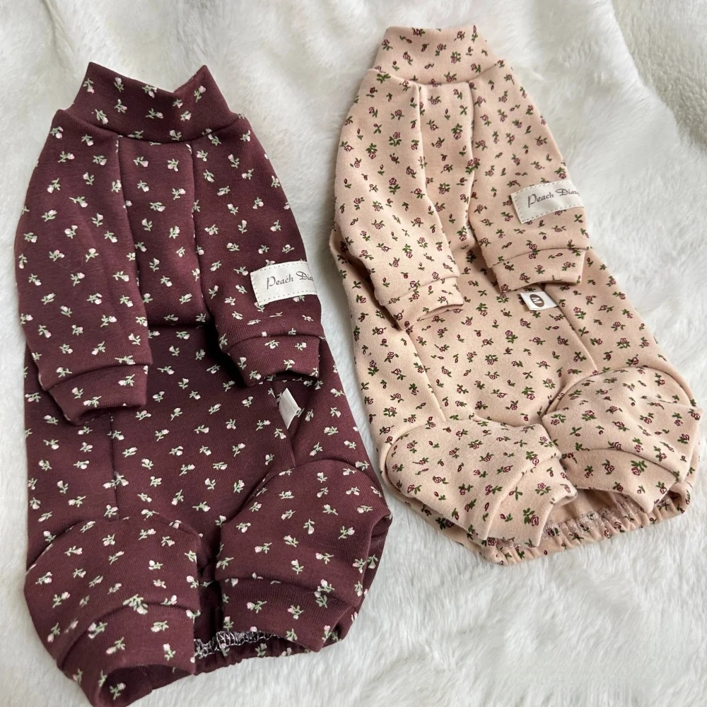 Mono de algodón para gato Sphynx, abrigo de café cálido de manga larga para Devon Rex, camiseta interior Floral dulce para gatitos en invierno y primavera
