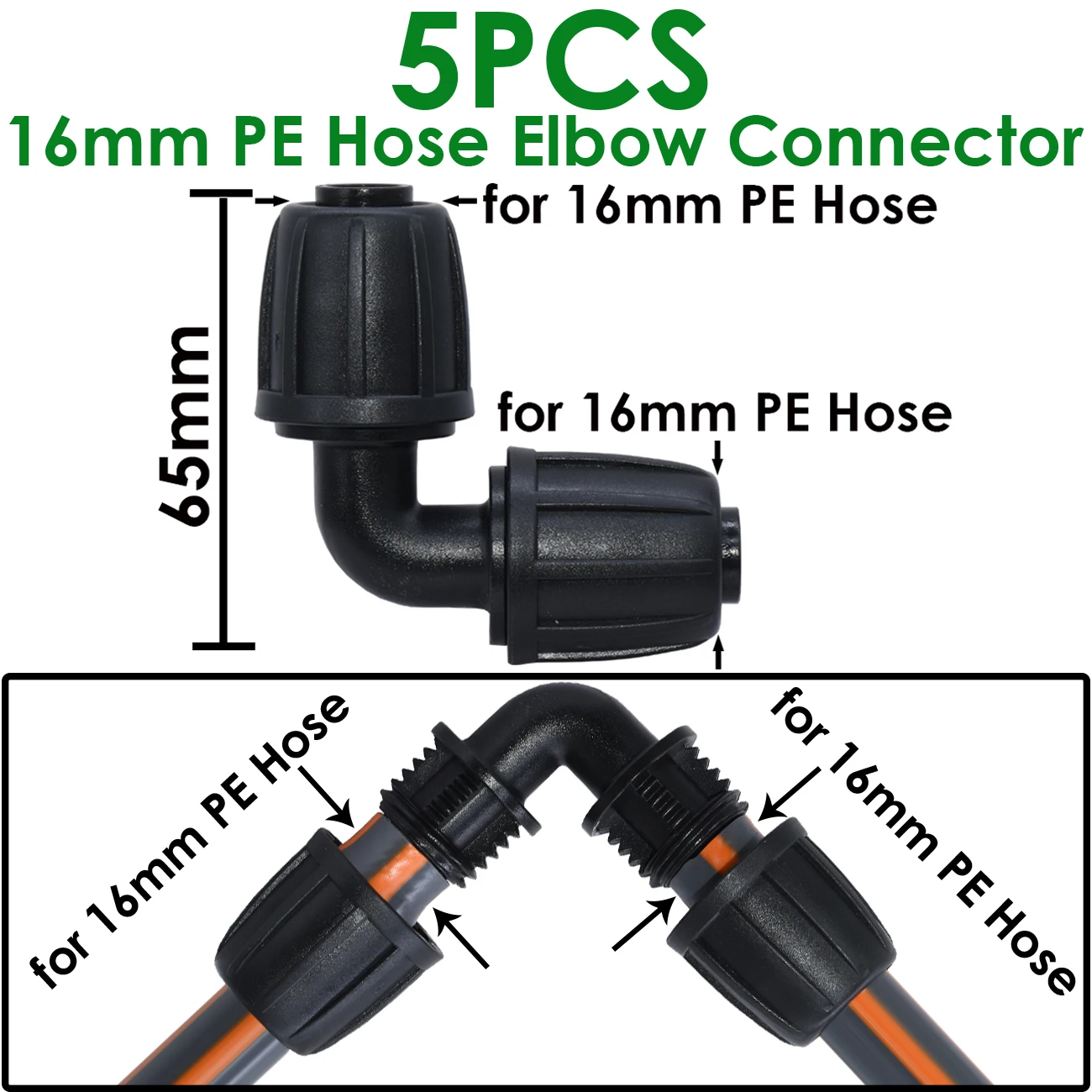 KESLA 5 uds 16mm 1/2 ''PE conector de tubo divisor en T acoplamiento bloqueo roscado a 4/7mm 3/5mm manguera jardín riego por goteo