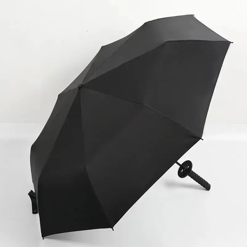 Paraguas plegable de espada Ninja a prueba de viento, sombrilla de bloque UV, Demon Slayer, Katana japonesa Real, Samurai Sabre, sombrilla negra
