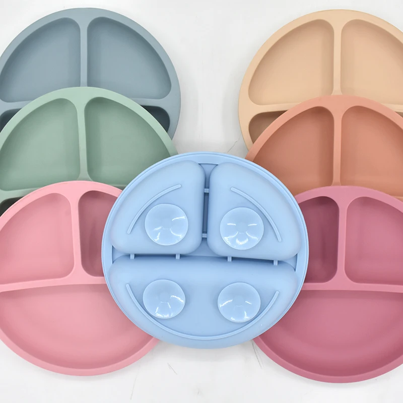 Juego de 5 unidades de vajilla de silicona suave para bebé, plato de alimentación para chico, plato con ventosa, cuenco, cuchara, tenedor, platos para niños, juego de vajilla antideslizante