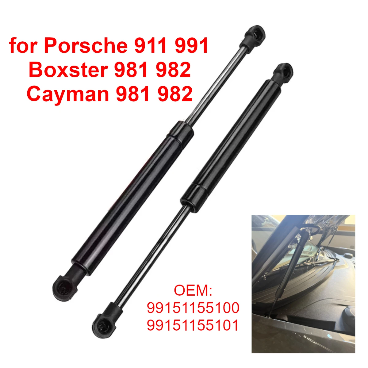 2 uds 99151155100 capó delantero de coche capó de motor puntales de Gas varillas de soporte de elevación para Porsche 911 991 718 Boxster Cayman 981 982