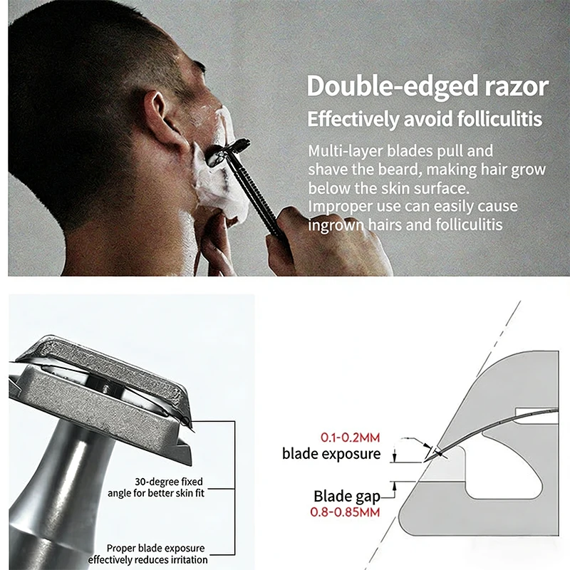 Maquinilla de Afeitar de Doble Filo de Acero Inoxidable 316 para Hombre con 5 Cuchillas - Herramienta de Afeitado Ecológica y Duradera