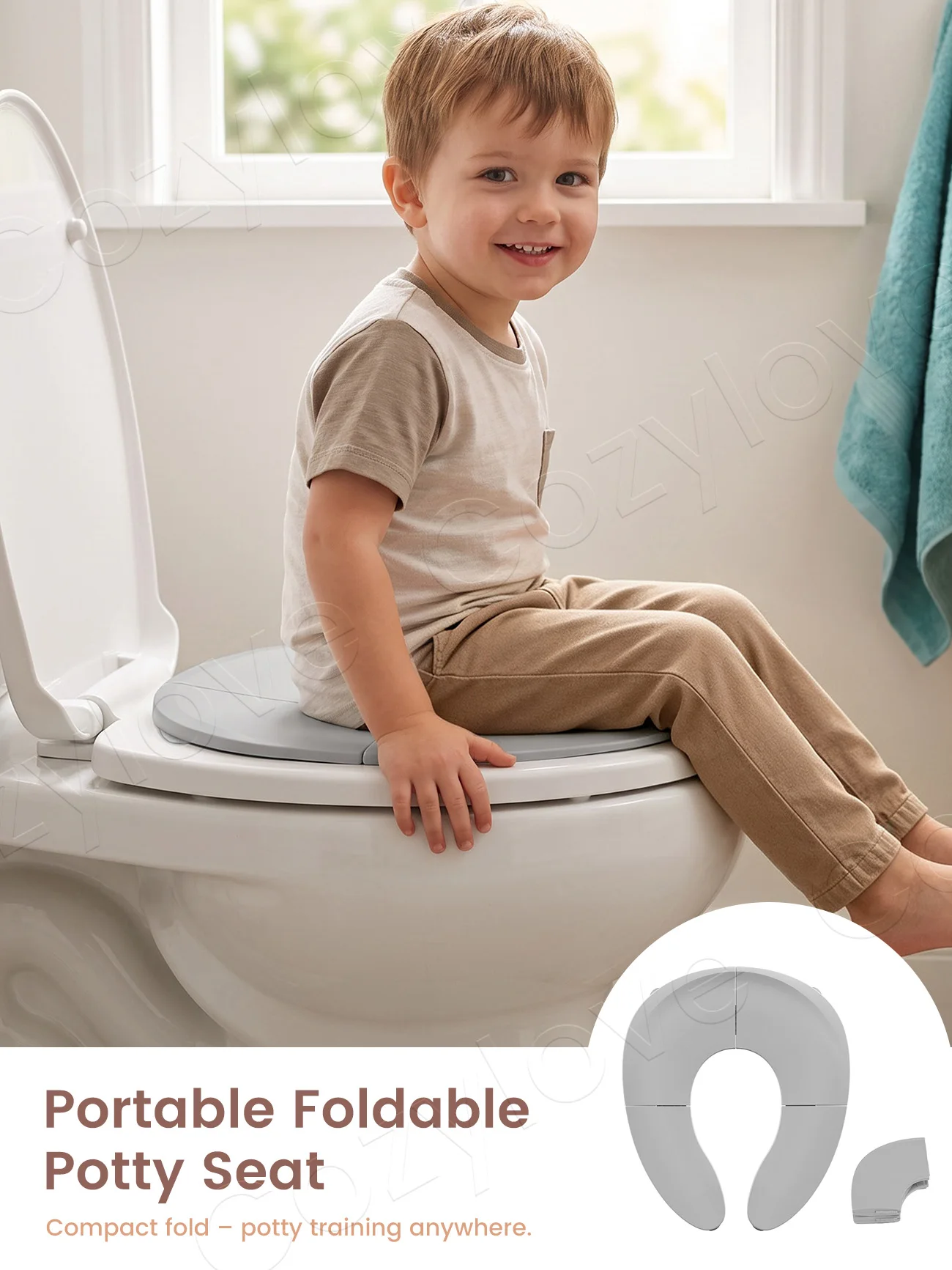 Asiento de Inodoro Plegable para Niños Pequeños, Asiento de Entrenamiento para Ir al Baño, Portátil y Antideslizante, Compatible con la Mayoría de los Inodoros Estándar, Disponible en 3 Colores