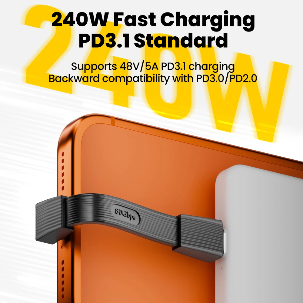 USB4.0 PD 240W tipo c a tipo c Cable corto de carga rápida portátil 80Gbps 8K @ 60Hz vídeo para iPhone15/16/17 Samsung 51MM/67MM