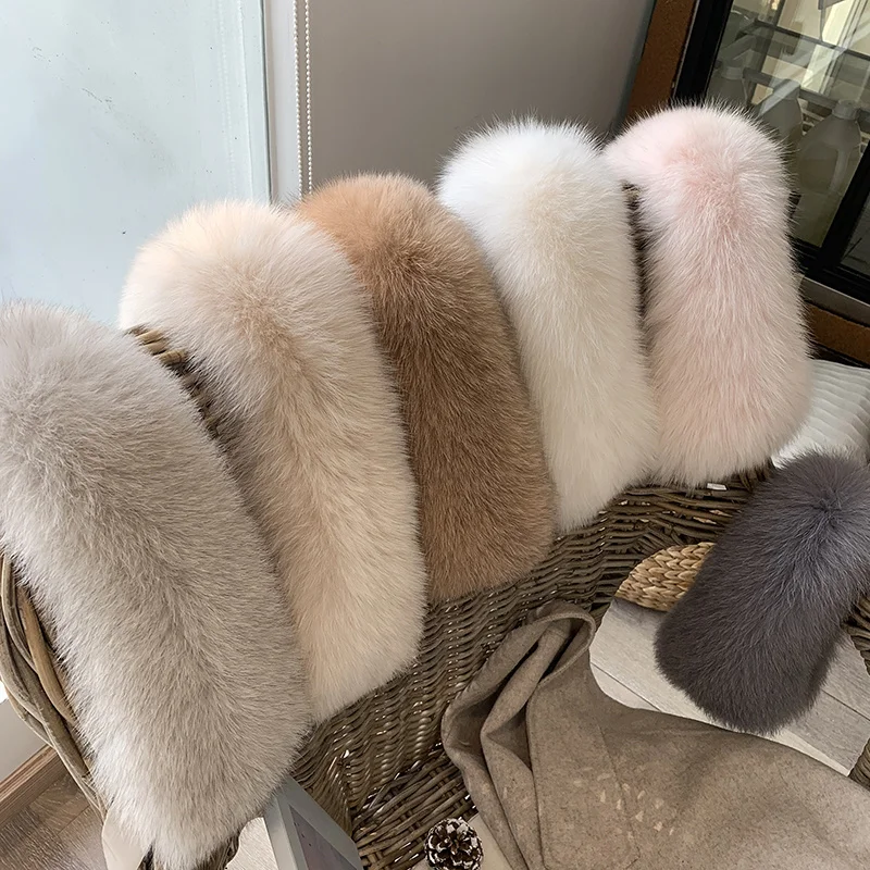 Cuello de piel de zorro Real con cinta, bufanda de piel de 100% para invierno para mujer, capuchas de piel Natural para abrigo, chaqueta, cuello extraíble cálido a la moda