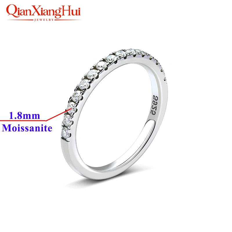 Anillo de Plata 925 con Moissanita Redonda Blanca D VVS de 1.8mm, Media Eternidad y Media Primera Calidad, Joyería para Regalo, Fiesta, Citas, Mujer