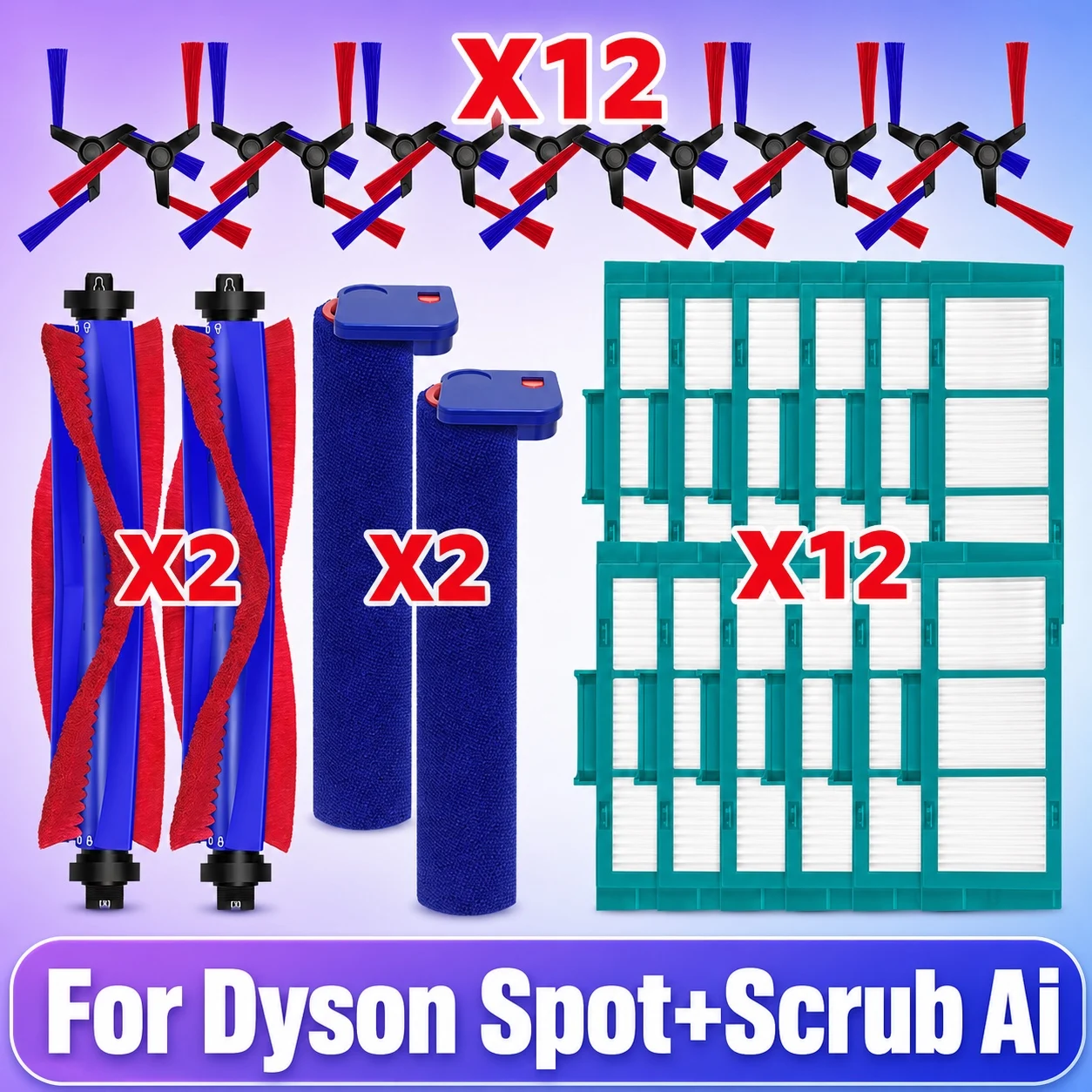 Compatible con robot aspirador Dyson Spot+Scrub Ai RB05AA Repuestos Cepillo de rodillo principal Cepillo lateral Filtro HEPA Paño de mopa Tanque de agua Accesorios