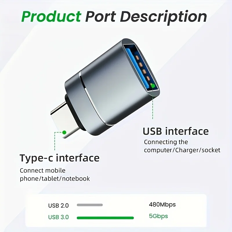 Adaptador de cargador USB 3,0 a tipo C OTG, conector tipo C a USB macho a tipo c, convertidor adaptable para PC, MacBook, coche, ipad, 2 uds.