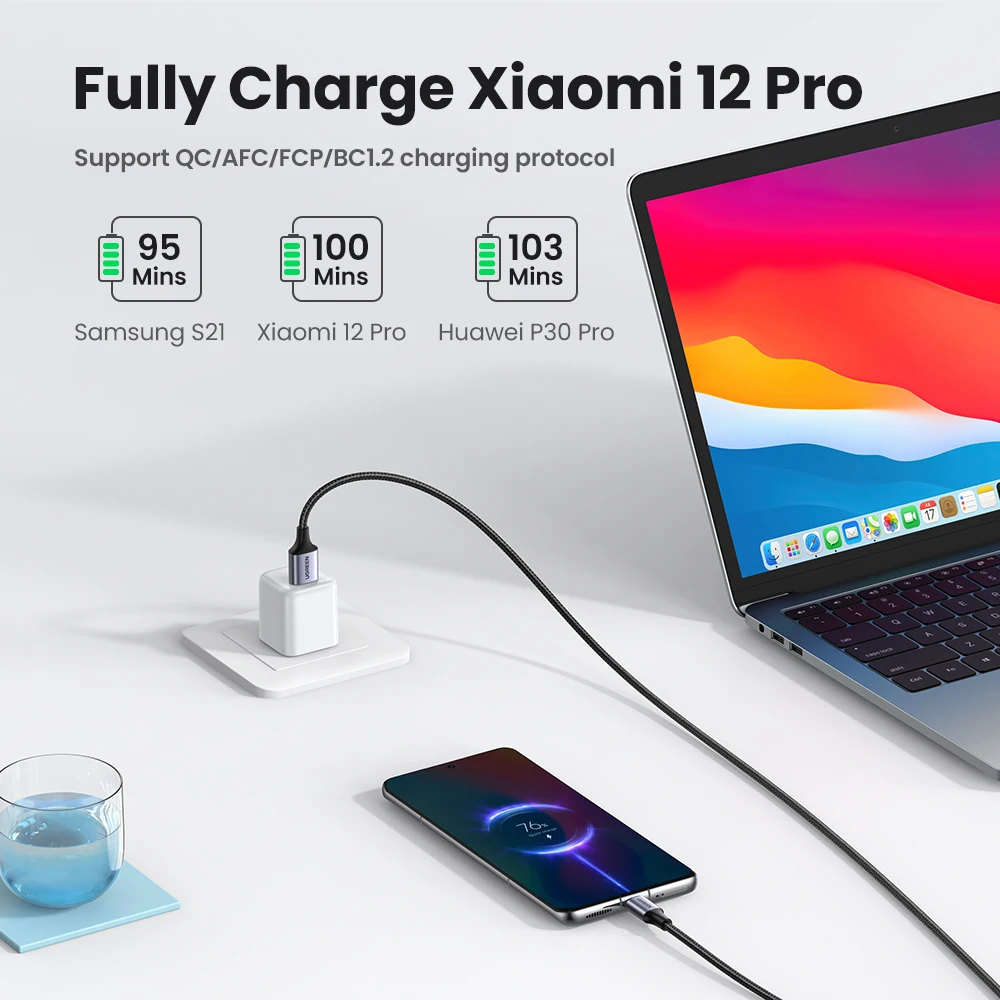 Cable USB tipo C de UGREEN, con revestimiento trenzado, para cargar dispositivos APPLE iPhone 17, 16 y 15, compatible con Carplay y Android. Cable USB C para carga y transferencia de datos, disponible en versiones corta y larga: 2 m, 3 m, 25 cm y 50 cm.
