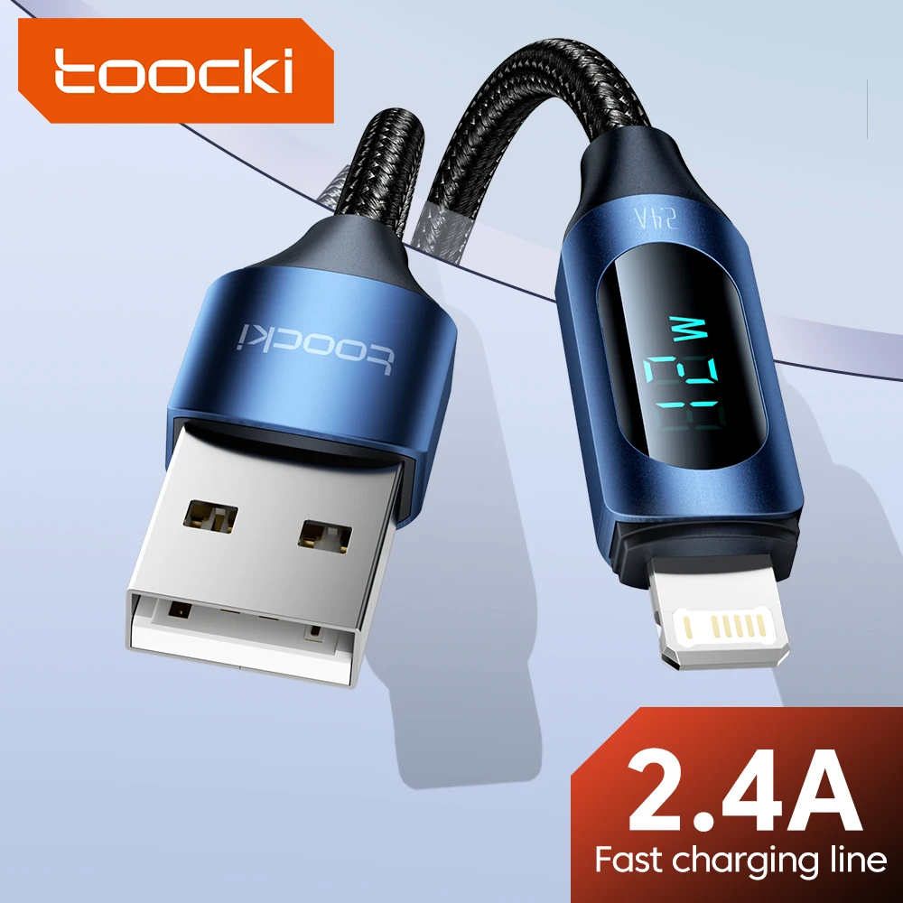 Toocki pantalla LED Cable USB para iPhone 14 13 12 11 Pro Max cargador rápido iluminación de carga 2.4A Cable USB X XR 8 7 1m 2m