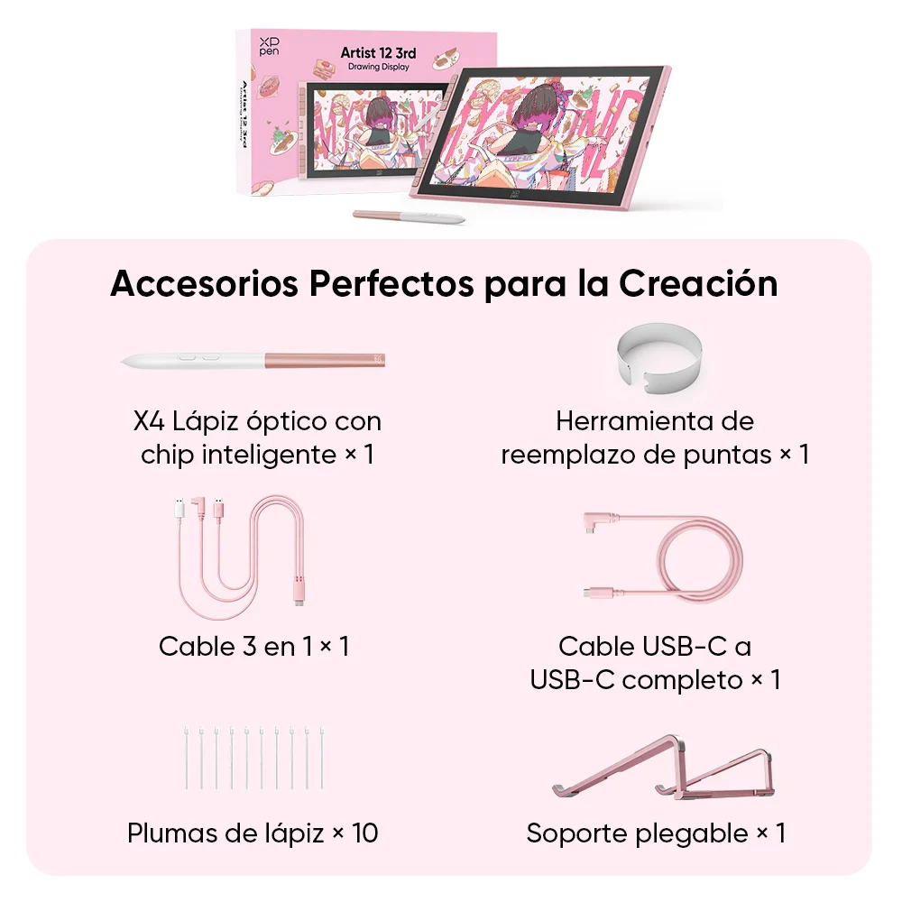 Monitor Gráfico XPPen Artist 12 de 11.9 Pulgadas, Tercera Generación, con Lápiz Inteligente X4, 2 Dialles, 8 Teclas, Soporte Plegable para Dibujo, Diseño, Regalos para Niños