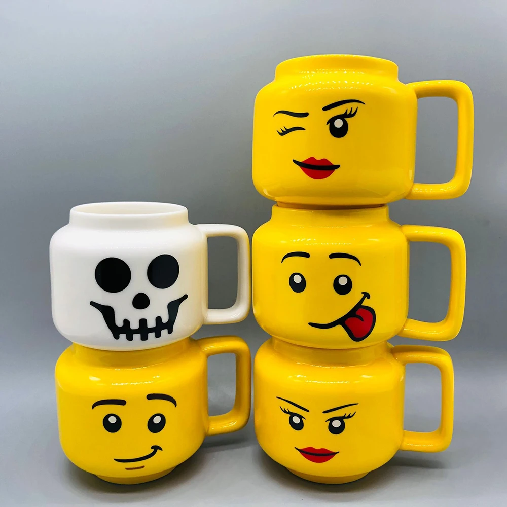 Taza de cerámica de dibujos animados de 250ML con figura de expresión de impacto bonita, patrón de cabeza, café, té de la leche, artículos para beber para pareja, amiga y familia