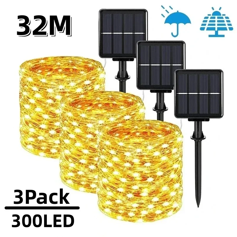 Luz LED Solar de 7m/12m/22m/32m para exteriores, guirnalda de luces de hadas para jardín, lámpara Led centelleante impermeable para Navidad, Patio, fiesta de árbol