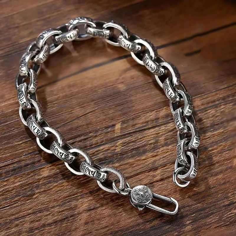 2023 precio de fábrica de alta calidad S925 plata esterlina nueva pulsera Mantra de seis caracteres hombres mujeres tendencia Retro joyería regalo