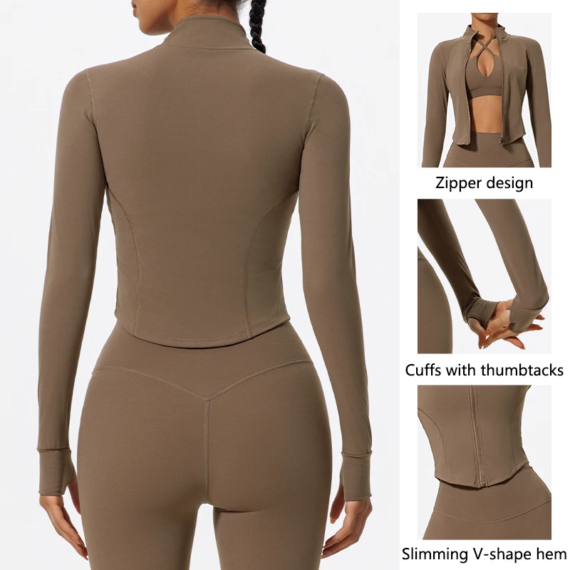 Chaquetas Deportivas Ajustadas Hearuisavy de Verano, Tejidos Ultrasuaves, con Cierre, para Mujer, Ropa de Gimnasio y Yoga, Secado Rápido, Manga Larga
