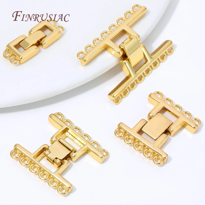 Cierre de Pulsera de Perlas en Capas Rectangulares con Múltiples Hilos Chapado en Oro de 18K, Conector de Cierre con Múltiples Lazos, Accesorios para Fabricación de Joyería DIY