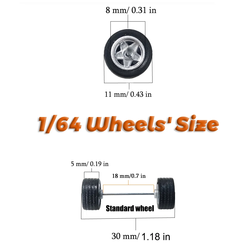 Ruedas 1/64 con neumáticos de goma fijos, ramas de radios para modelo de juguete, piezas de reacondicionamiento de coches fundidos a presión para Hotwheels (5 juegos para 5 coches)
