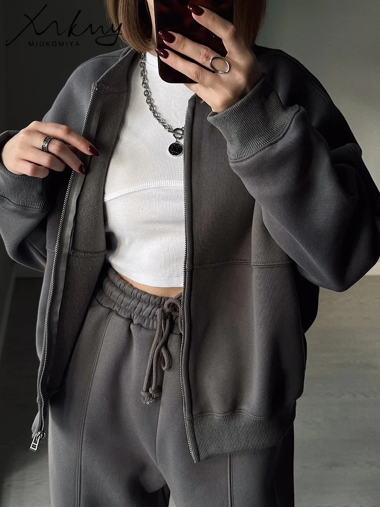 conjunto deportivo mujer gym, Traje cálido para mujer, conjuntos de pantalones de chándal de invierno, 2 piezas, chaqueta y pantalones de lana gruesa con cremallera, conjunto de chándal de terciopelo para mujer