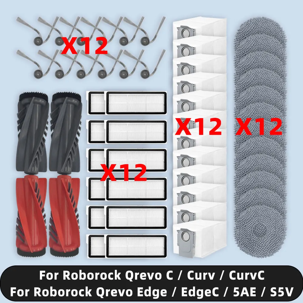 Compatible con ( Roborock Qrevo C / C Pro / Curv / CurvC / Edge / EdgeC / 5AE / S5V ) repuestos cepillo lateral principal filtro HEPA paño de mopa bolsa de polvo