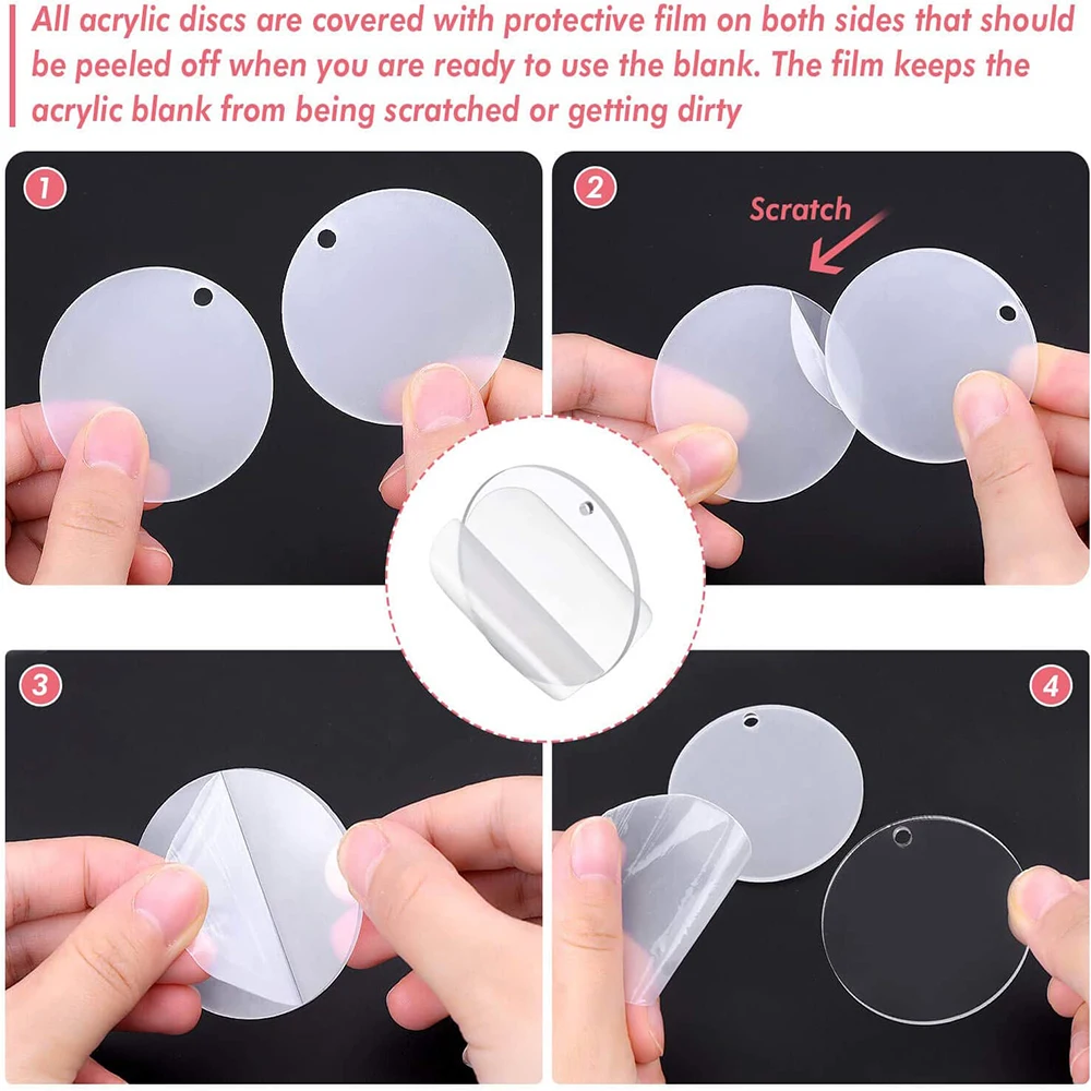 50 Uds llaveros transparentes discos circulares transparentes llavero en blanco acrílico a granel para llavero colgante DIY fabricación de joyas