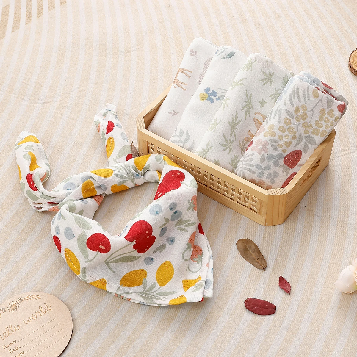 Kangobaby # Mi vida suave #   Paquete de 5 piezas de manta de muselina de algodón de bambú multifuncional, conjunto de paño para eructar para bebé