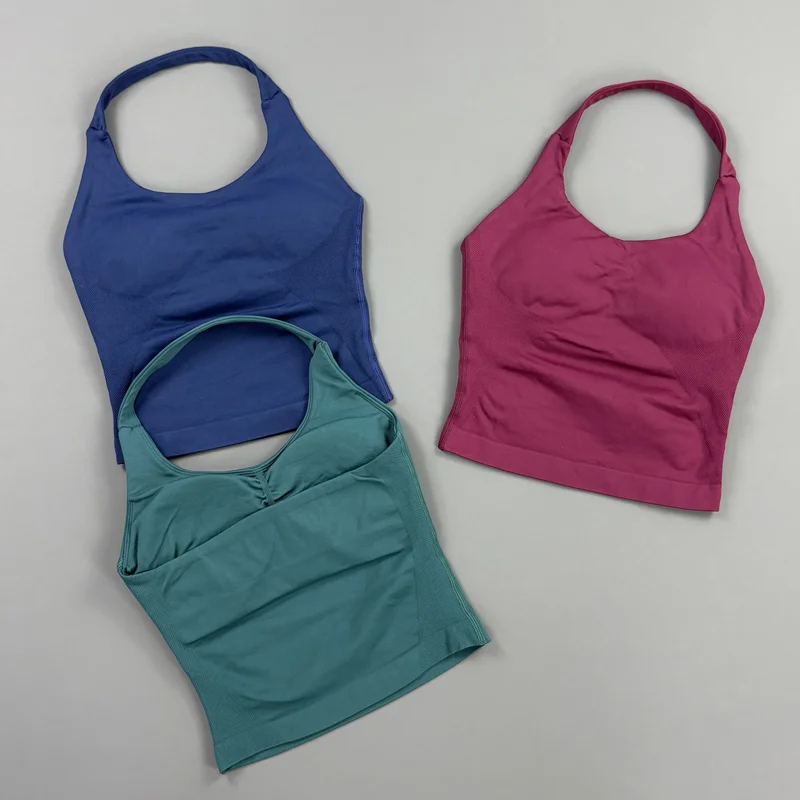 HISTELLO Top Halter Impact para Mujer, Ropa de Gimnasio, Top Deportivo Sin Costuras y Sin Espalda, Chaleco de Yoga, Top Sin Mangas para Correr, Fitness y Entrenamiento