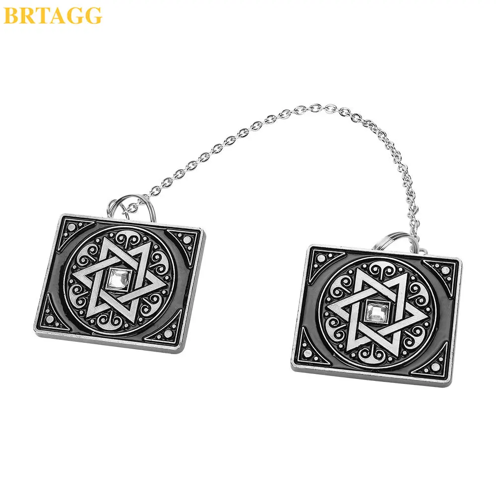 BRTAGG Clips Tallit, Clips para Mantón de Oración Tallit, 3,5 cm x 3 cm, Todo Metal, Estrella de David, Cadena de 17,5 cm de Largo