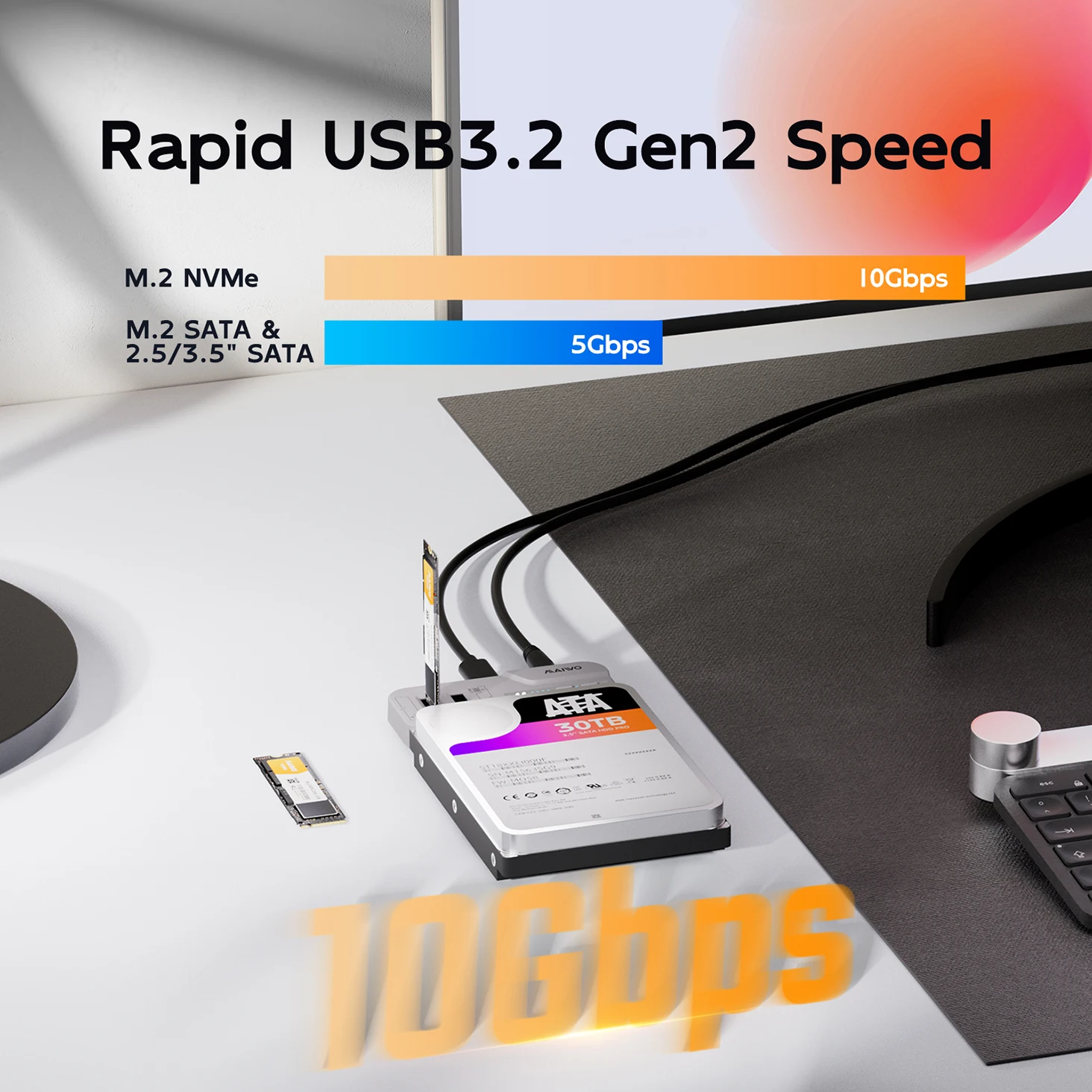 MAIWO 3 Bay 2,5/3,5 pulgadas HDD carcasa M.2 NVMe/SATA SSD con clon sin conexión USB3.2 tipo C Gen2 10Gbps HDD externo/funda SDD
