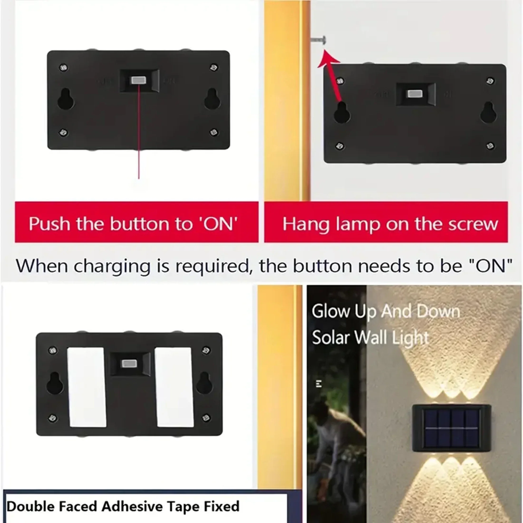 Lámpara Solar de pared para exteriores, luz alimentada por energía Solar impermeable, cuentas de 4LED, ilumina hacia arriba y hacia abajo, decoración de jardín y hogar, luz de pared