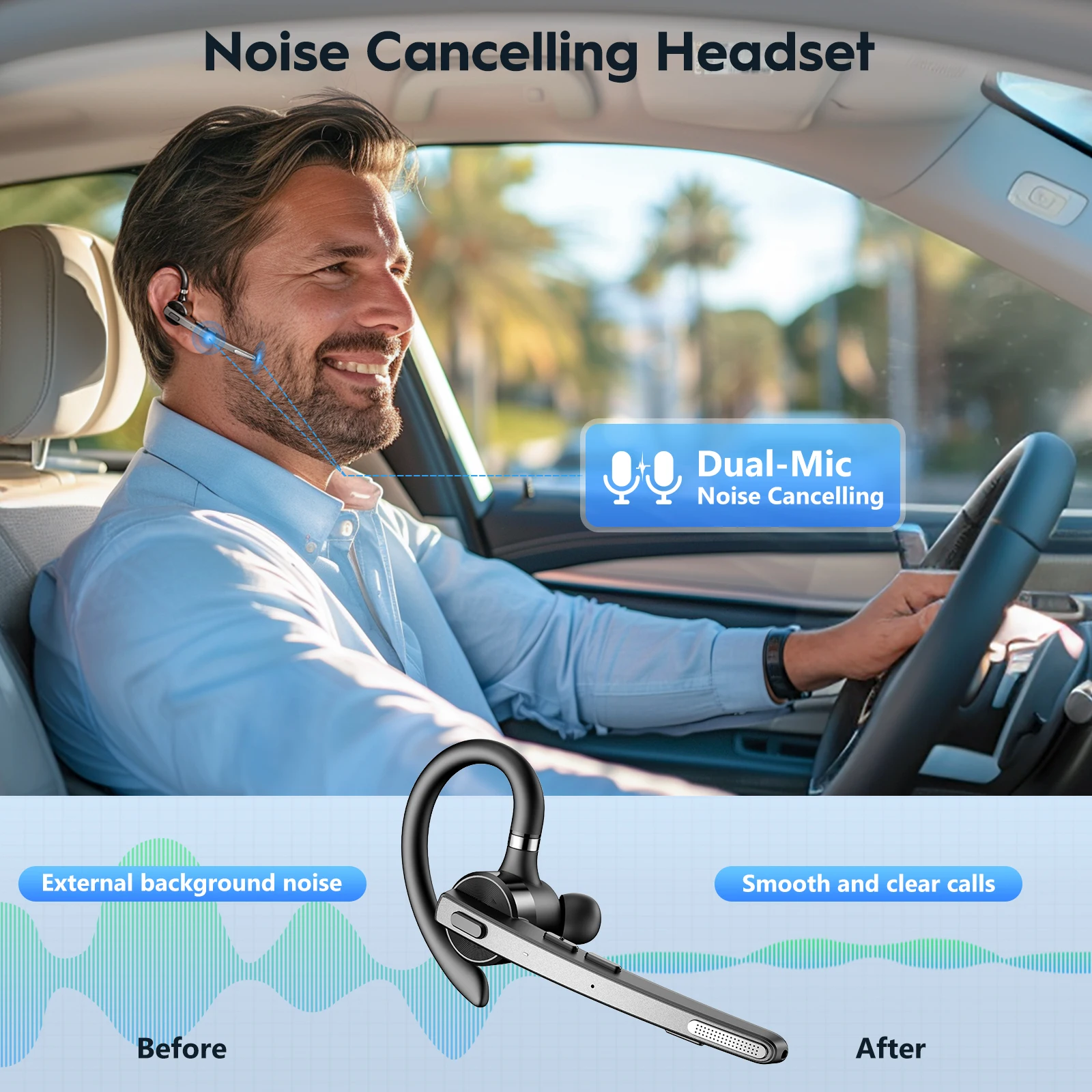 Nuevo Bee M53 auriculares Bluetooth inalámbricos auriculares de doble micrófono silencioso con cancelación de ruido auriculares manos libres para conductor Oficina