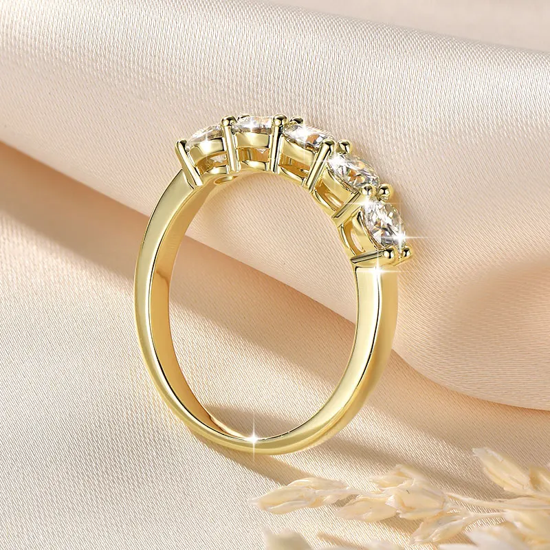 Anillo de moissanita de cinco piedras de 4mm certificado por Lnngy, anillos de aniversario de media eternidad rellenos de oro de 14K para mujer, regalo de joyería para fiesta