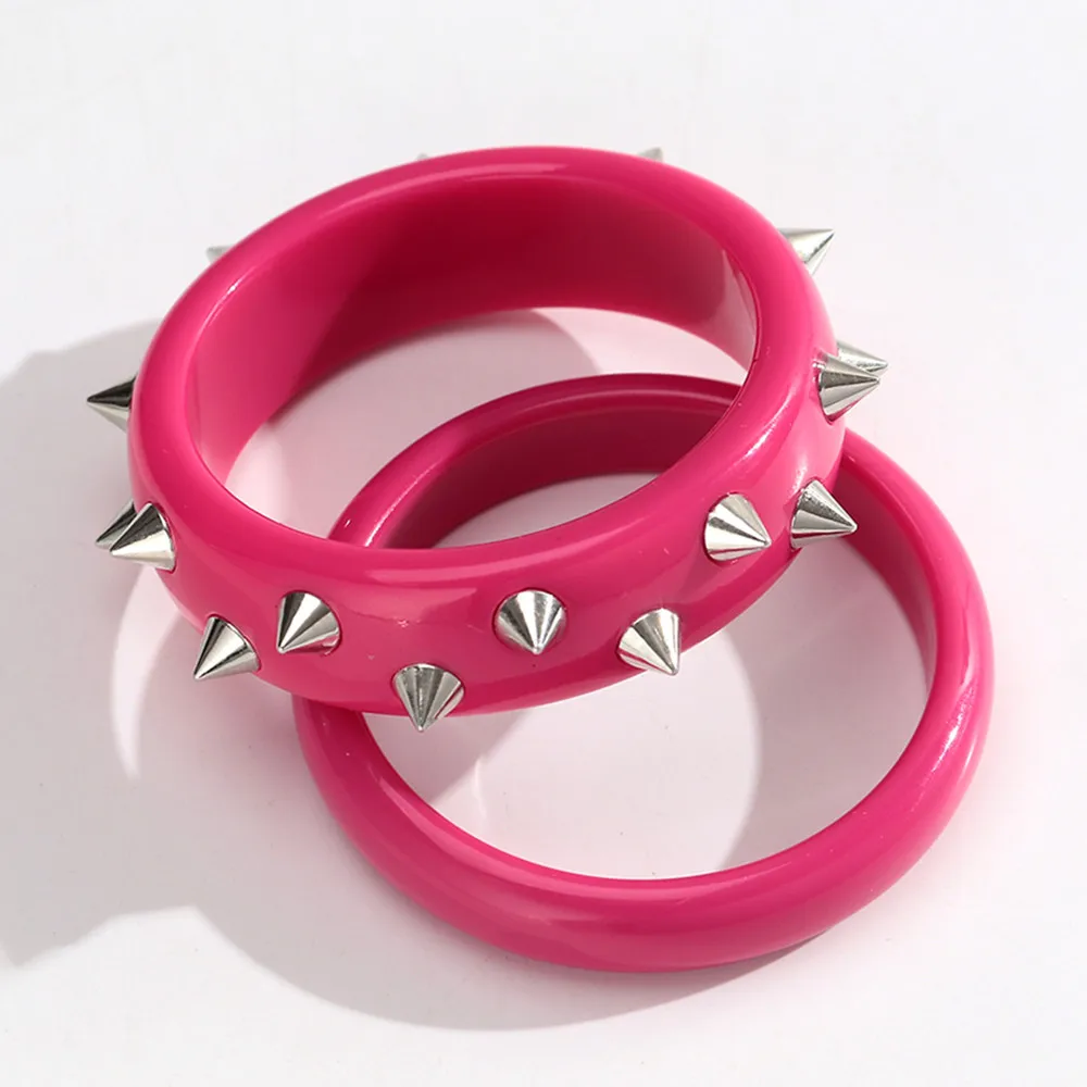 Pulseras de Aro Redondas con Remaches Acrílicos Rosas de Moda para Mujer, Brazaletes Geométricos Gruesos Novedosos, Joyería Y2K, Regalos y Accesorios