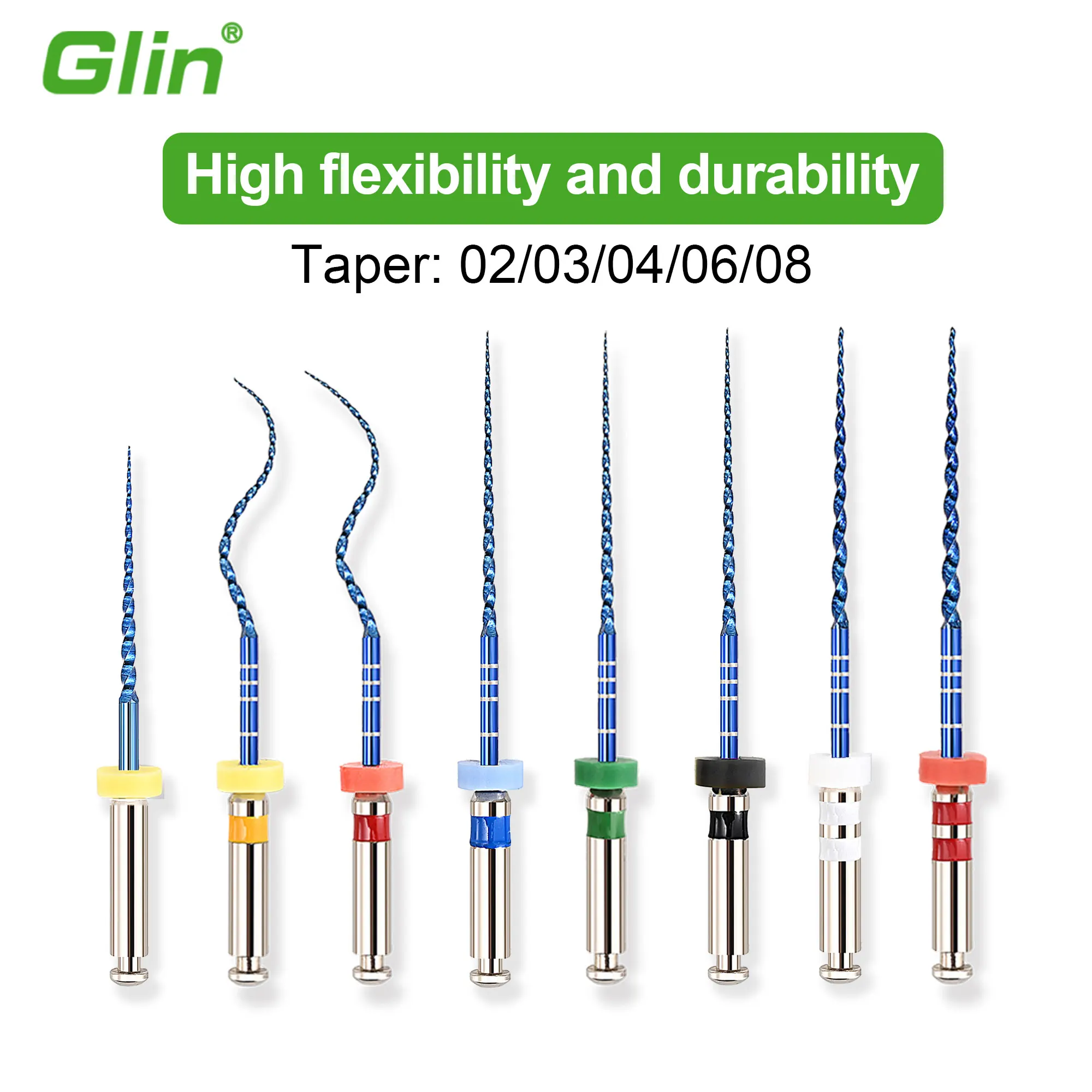 Limas Dentales Rotatorias de Níquel Titanio Glin para Endodoncia, Limas Dentales Azules para Limpieza de Conductos Radiculares, Activación por Calor, 21/25 mm