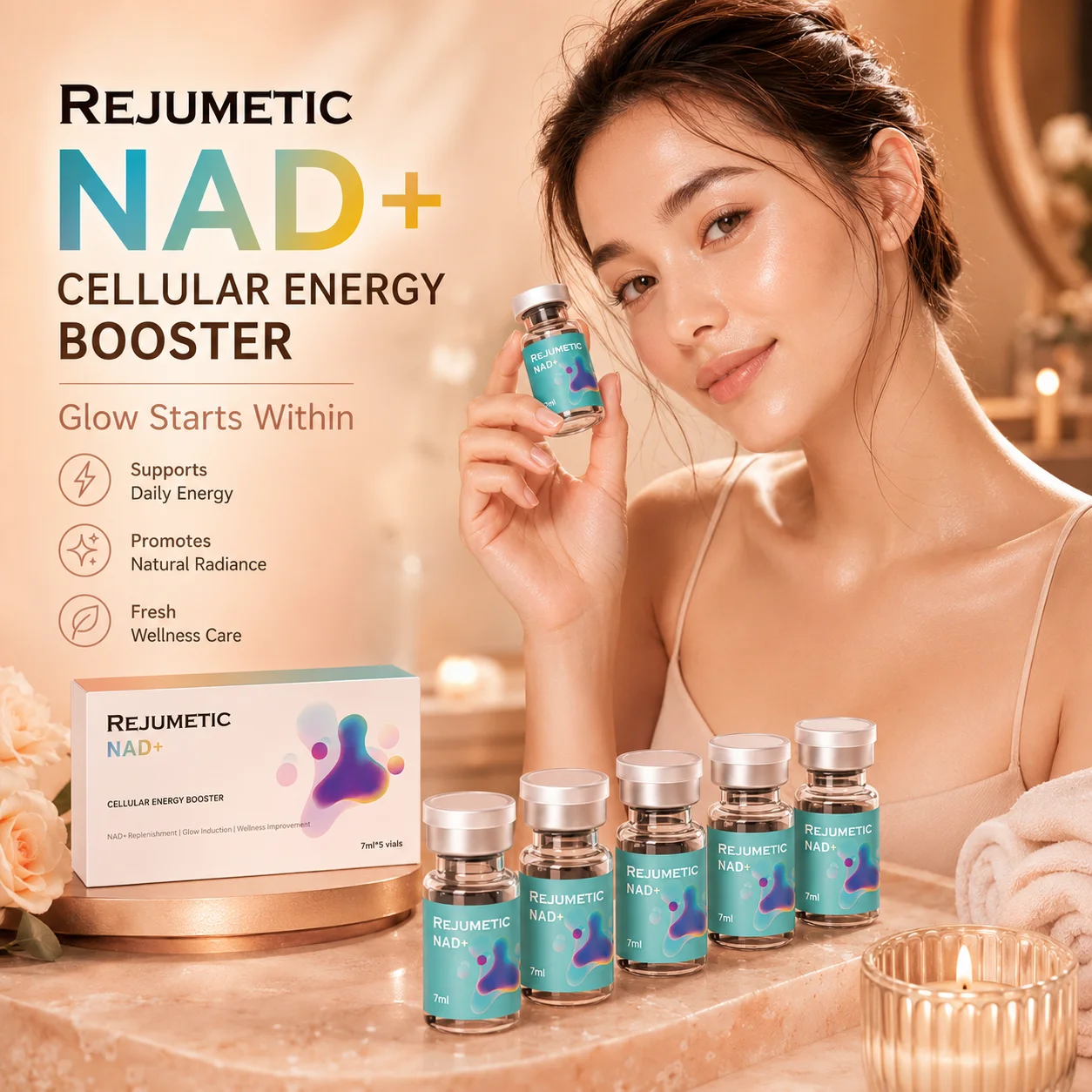 Nuevo Suero NAD+ Glow 2026, Hidratación Profunda, Humectante, Suavizante, Der.pen Skin Booster, Belleza Coreana, Cuidado de la Piel, 7 ml x 5 Viales