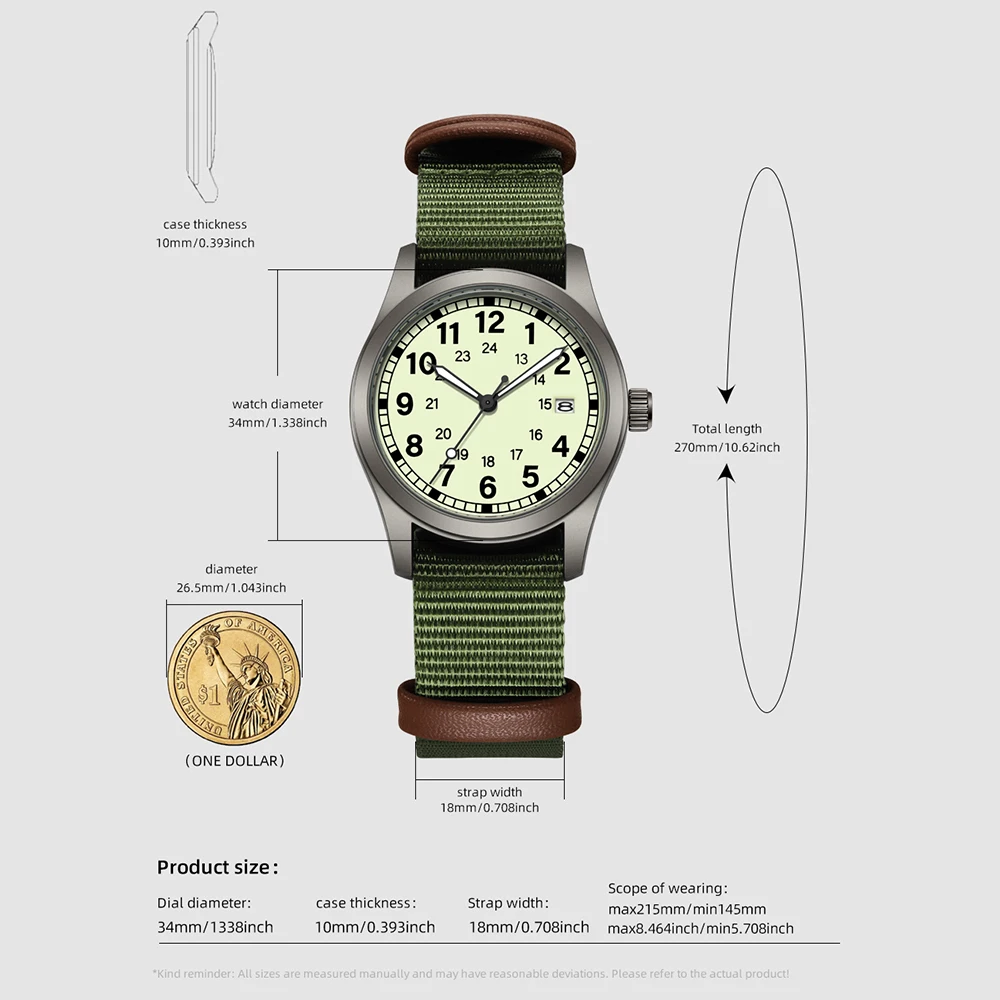 Reloj de Pulsera para Mujer TPW 2026, Caja de 34 mm, Correa de Tela de Fácil Lectura, Pantalla de 24 Horas, Función de Día, Movimiento de Cuarzo, Luminoso