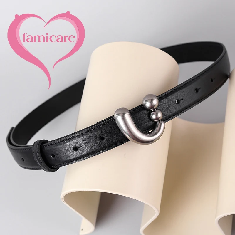 Cinturón de piel de vaca auténtica para mujer y niña, faja de piel de vaca auténtica con hebilla de Metal, decoración a la moda, novedad de 2023