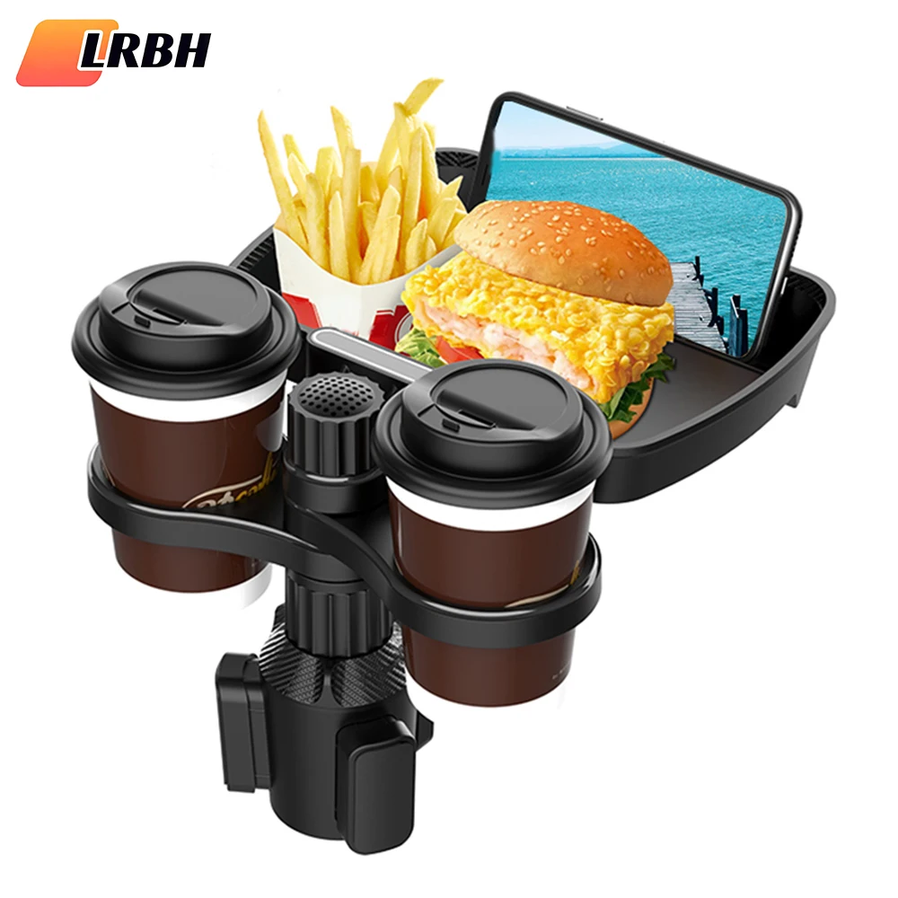 Expansor de portavasos doble ajustable para asiento de coche, soporte de taza multifuncional giratorio de 360 °, bandeja para aperitivos, soporte para bebidas
