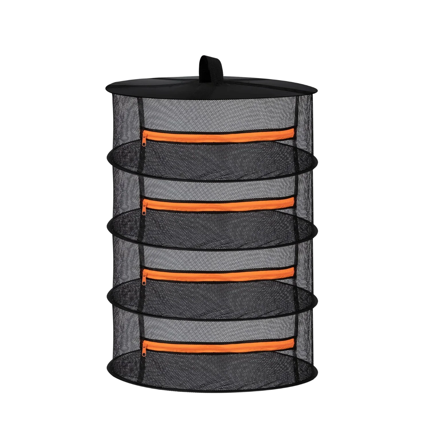 Estante de secado de hierbas de 2 pies con gancho en S, cesta colgante de malla plegable de 2/4/6/8 capas, red secadora con cremalleras naranjas para semillas, brotes de flores